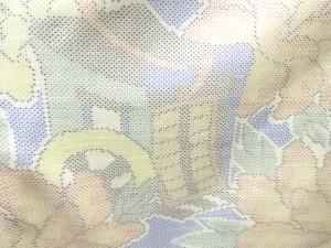 アンティーク　御所車に草花模様織り出し本場大島紬着物(5マルキ)